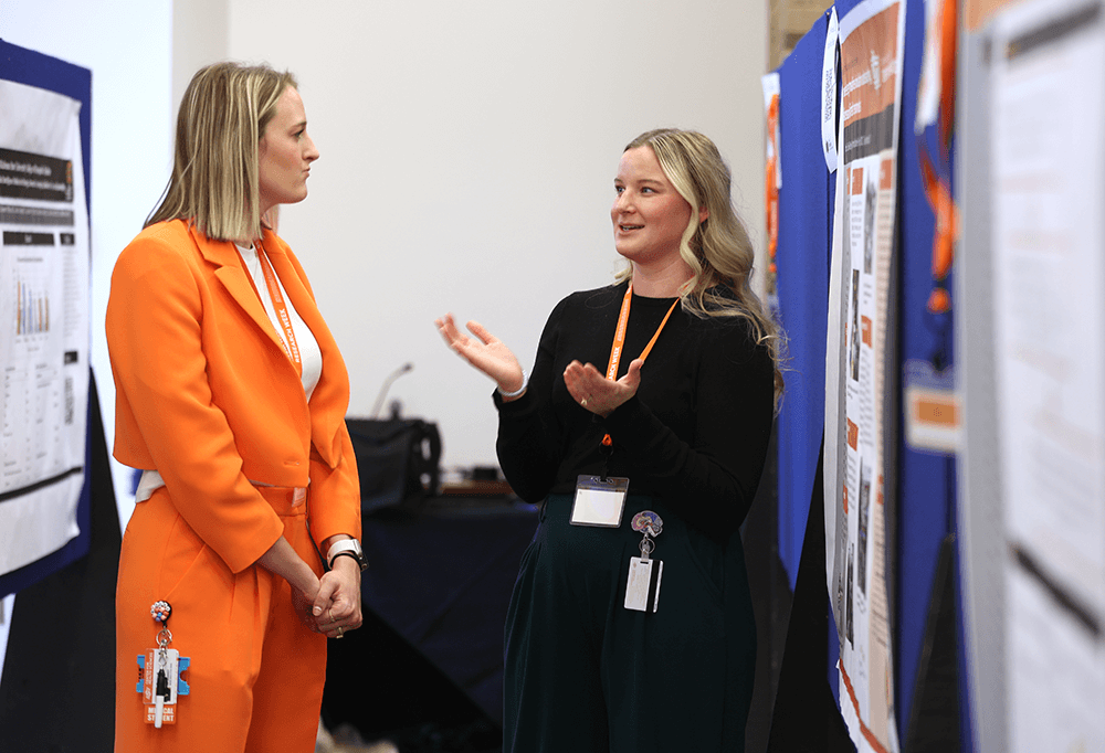 Bailey Morgan (left) and Gabrielle Smith during Research Week at the OSU Center for Health Sciences campus.