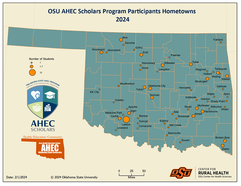 AHEC Scholars Program Oklahoma State University Ahec Hometown Map 2024 V3
