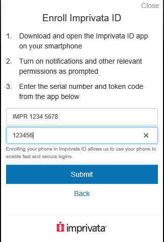Imprivata App ID Enroll Screen