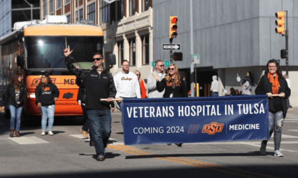 Christi Sherrill participating in the Veterans Day parade in Tulsa, Oklahoma