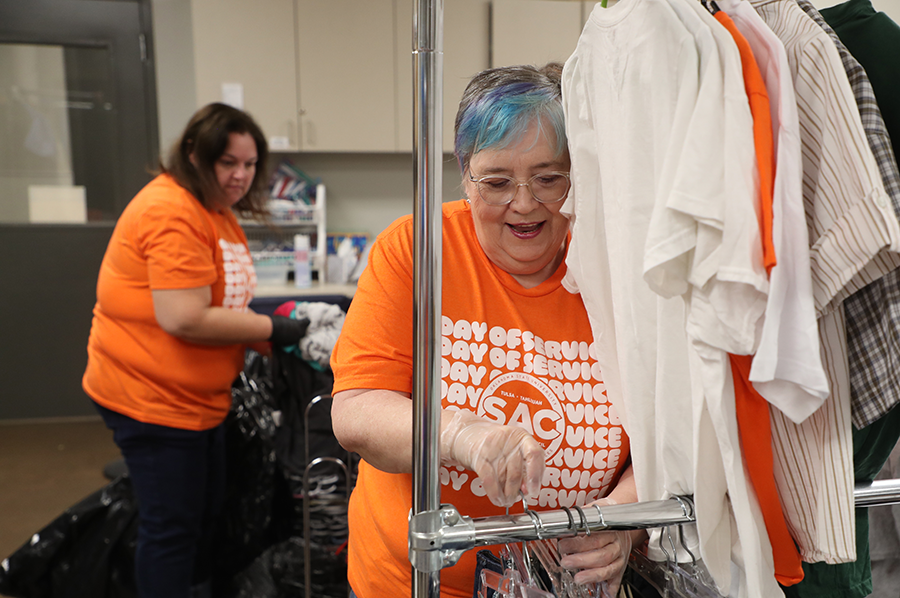 day-of-service-2024-1.png OSU Center for Health Sciences staff members process donations at the Tulsa Day Center.